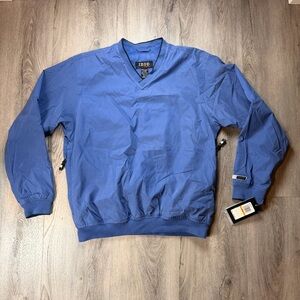 IZOD XFG Windbreaker Jacket Mens Small Blue V Neck Golf Pullover Water Resistant